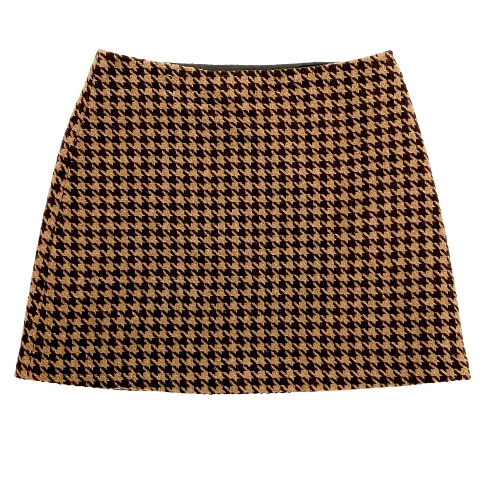 Vintage 90s Brown Wool Houndstooth Mini Skirt